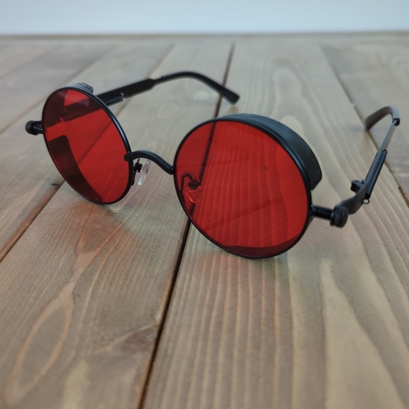 Red Tinted Round Steampunk Sunglasses - Picture 1 of 5